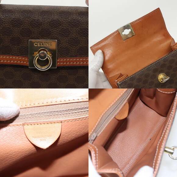CELINE Macadam Canvas Hand Bag Pvc Leather Brown Gold - Picture 11 of 12